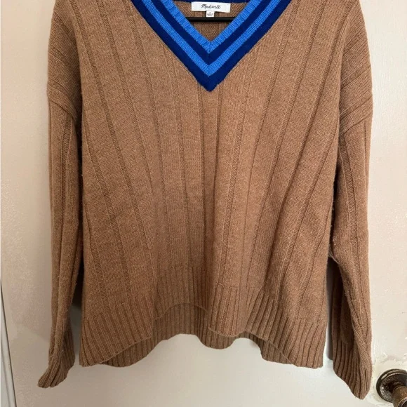 Madewell Tan Sweater with Blue Accents - Picture 1 of 3